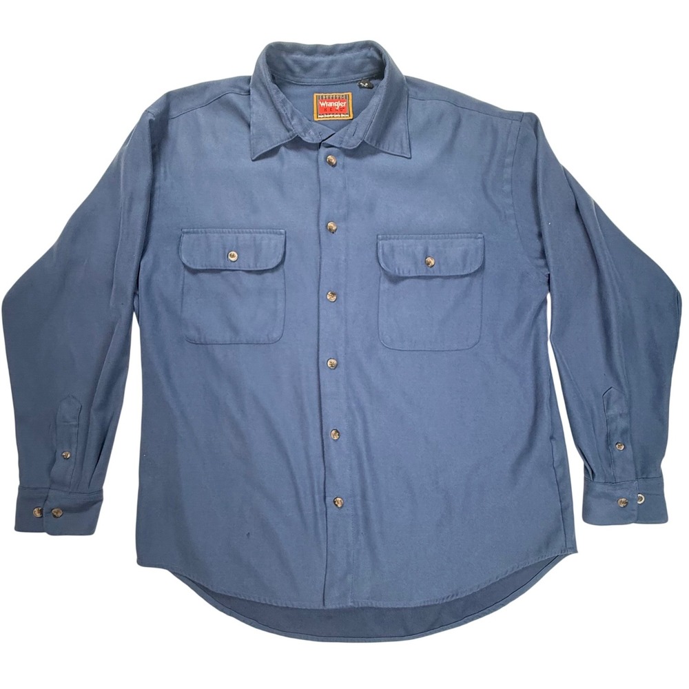 Wrangler Hero Mens Blue Long Sleeve Button Down Work Shirt Large L